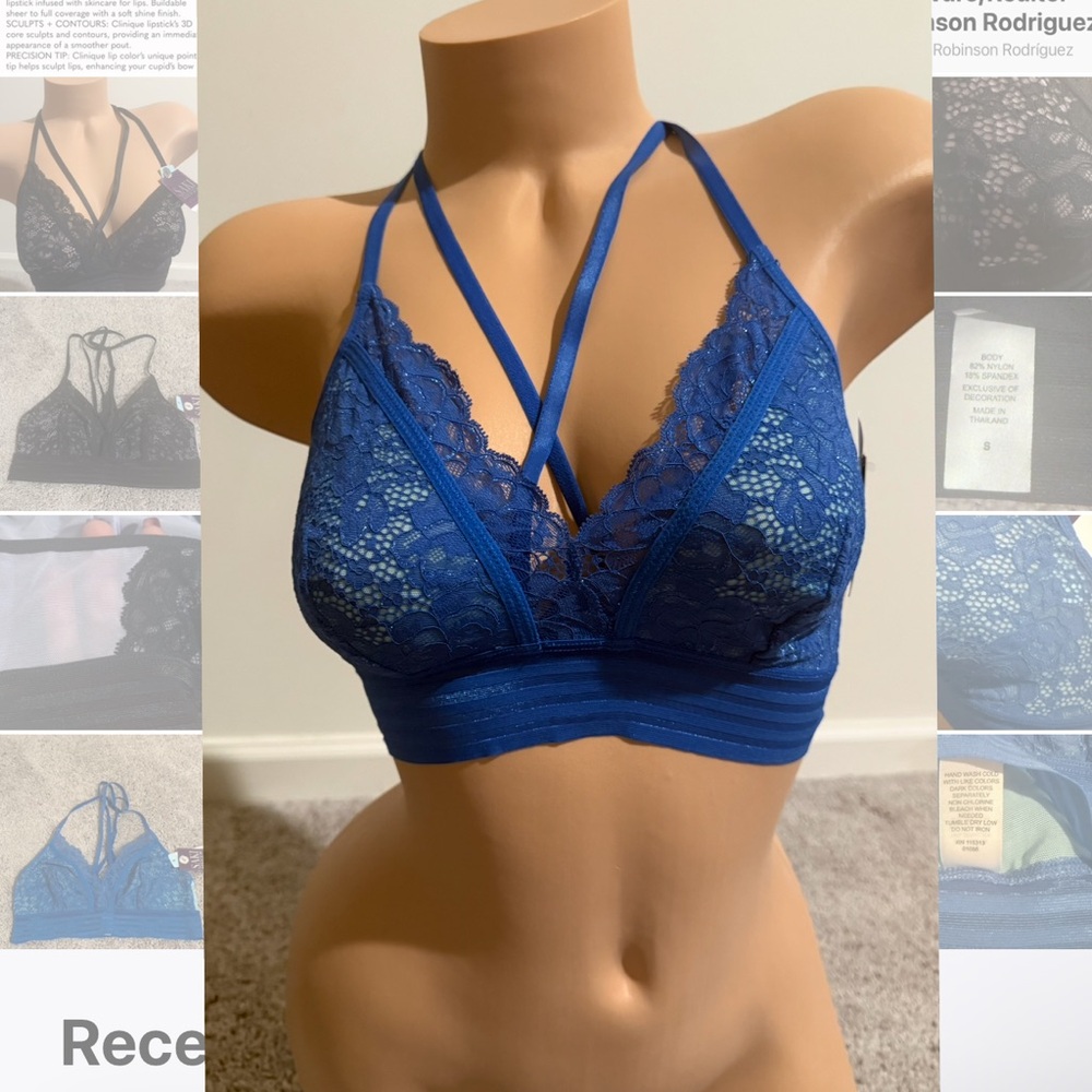 Royal Blue Lace Wireless Bra with Plunging Neckline